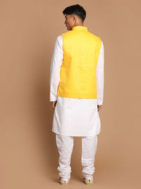Thumbnail for Vastramay Men's Yellow And White Pure Cotton Jacket, Kurta And Pyjama Set - Distacart