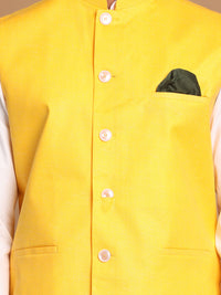 Thumbnail for Vastramay Men's Yellow And White Pure Cotton Jacket, Kurta And Pyjama Set - Distacart