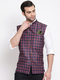 Thumbnail for Vastramay Men's Blue Silk Blend Nehru Jacket - Distacart