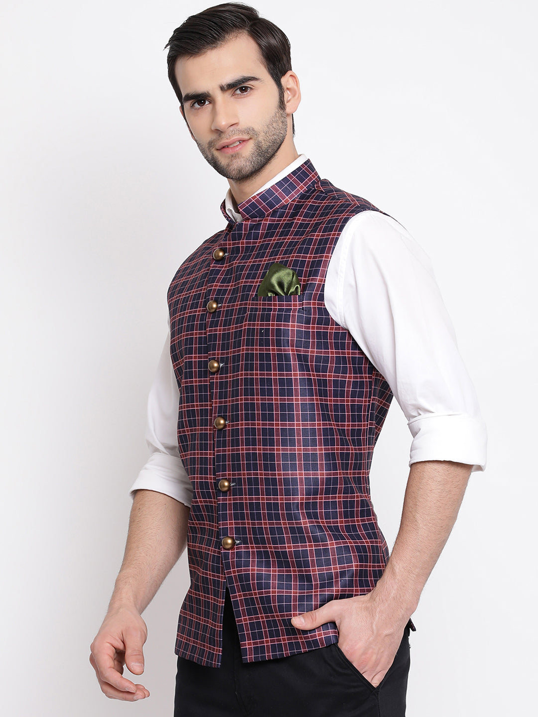 Vastramay Men's Blue Silk Blend Nehru Jacket - Distacart
