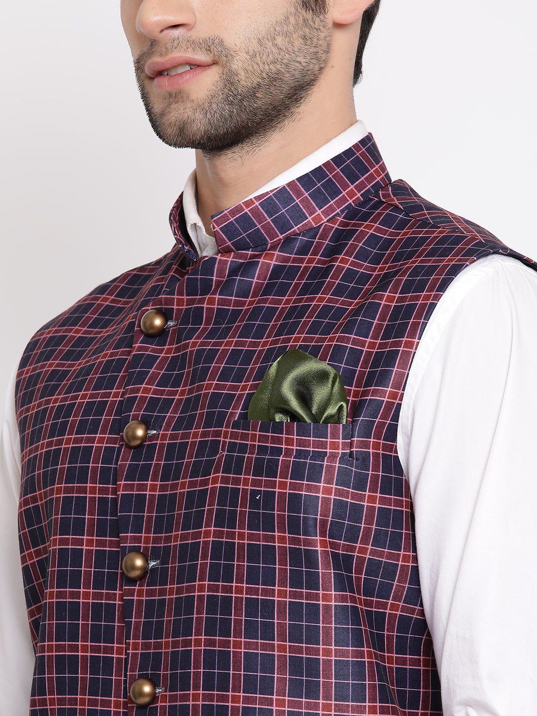Vastramay Men's Blue Silk Blend Nehru Jacket - Distacart