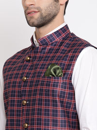 Thumbnail for Vastramay Men's Blue Silk Blend Nehru Jacket - Distacart