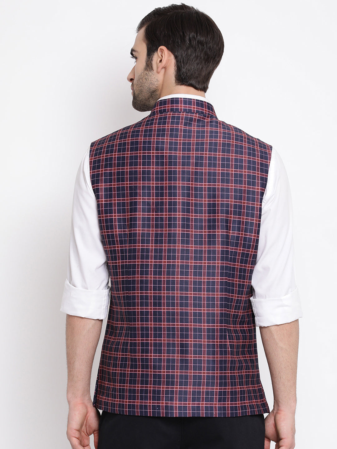 Vastramay Men's Blue Silk Blend Nehru Jacket - Distacart