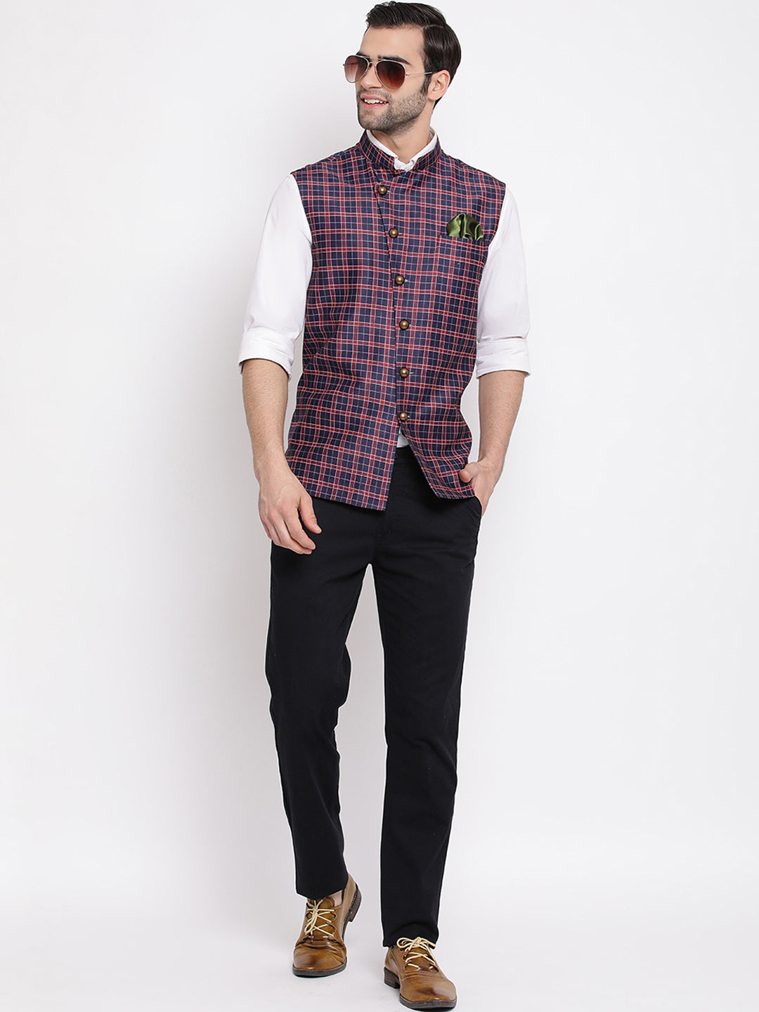 Vastramay Men's Blue Silk Blend Nehru Jacket - Distacart