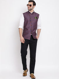 Thumbnail for Vastramay Men's Blue Silk Blend Nehru Jacket - Distacart