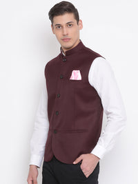 Thumbnail for Vastramay Men's Maroon Cotton Silk Nehru Jacket - Distacart