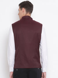 Thumbnail for Vastramay Men's Maroon Cotton Silk Nehru Jacket - Distacart
