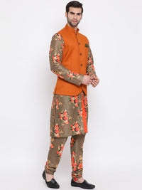 Thumbnail for Vastramay Men's Green Silk Blend Jacket, Kurta and Pyjama Set - Distacart
