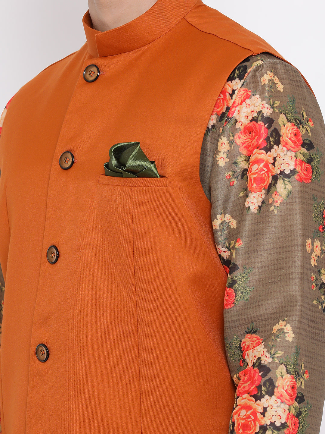 Vastramay Men's Green Silk Blend Jacket, Kurta and Pyjama Set - Distacart