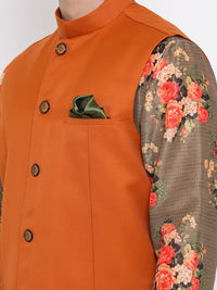 Thumbnail for Vastramay Men's Green Silk Blend Jacket, Kurta and Pyjama Set - Distacart