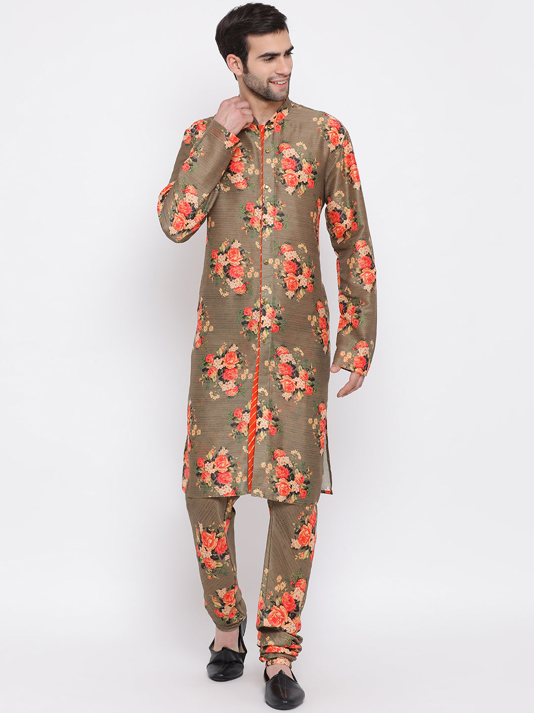 Vastramay Men's Green Silk Blend Jacket, Kurta and Pyjama Set - Distacart