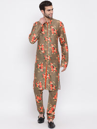 Thumbnail for Vastramay Men's Green Silk Blend Jacket, Kurta and Pyjama Set - Distacart