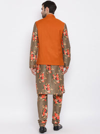 Thumbnail for Vastramay Men's Green Silk Blend Jacket, Kurta and Pyjama Set - Distacart