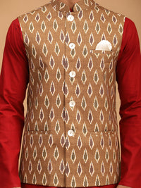Thumbnail for Vastramay Men's Maroon, Green And White Cotton Blend Jacket, Kurta And Pyjama Set - Distacart