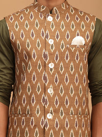 Thumbnail for Vastramay Men's Green And White Cotton Blend Jacket, Kurta And Pyjama Set - Distacart