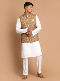 Thumbnail for Vastramay Men's Green And White Pure Cotton Jacket, Kurta And Pyjama Set - Distacart