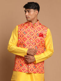 Thumbnail for Vastramay Men's Red Nehru Jacket - Distacart