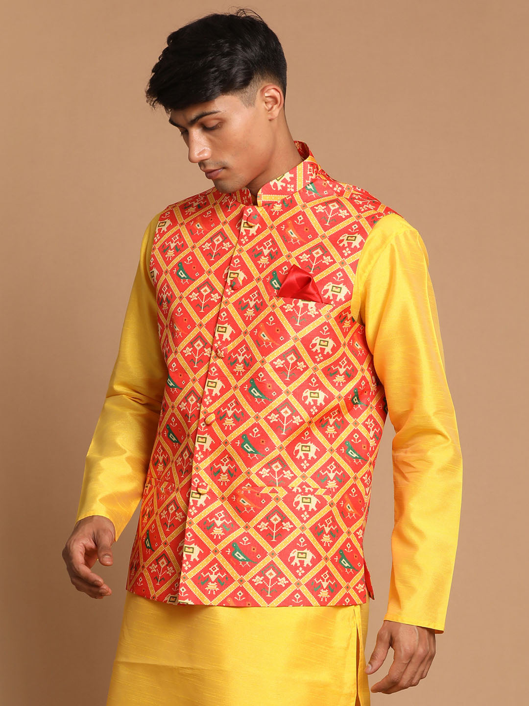 Vastramay Men's Red Nehru Jacket - Distacart