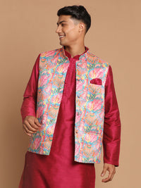 Thumbnail for Vastramay Men's Multicolored Nehru Jacket - Distacart