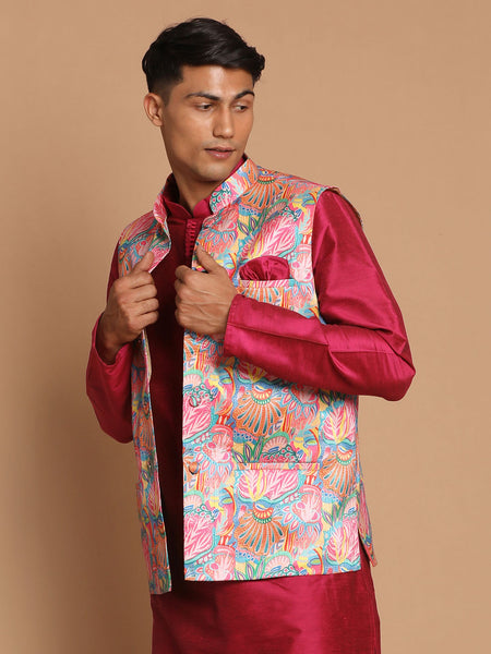Vastramay Men's Multicolored Nehru Jacket - Distacart