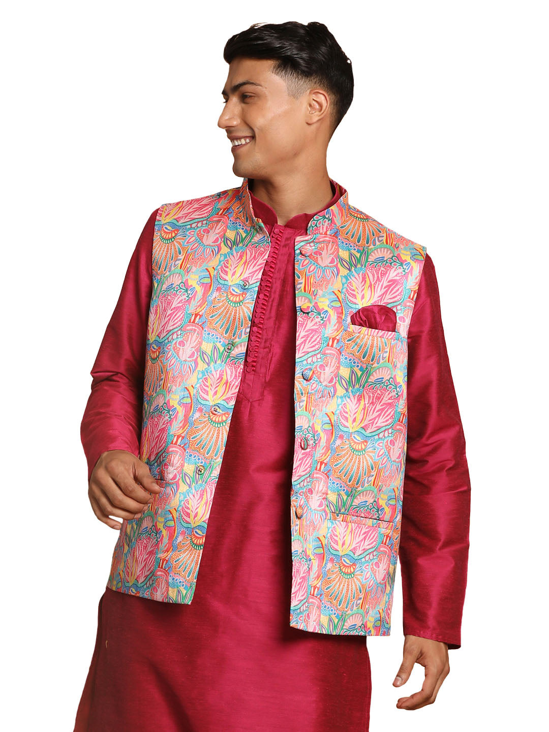 Vastramay Men's Multicolored Nehru Jacket - Distacart