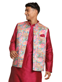 Thumbnail for Vastramay Men's Multicolored Nehru Jacket - Distacart