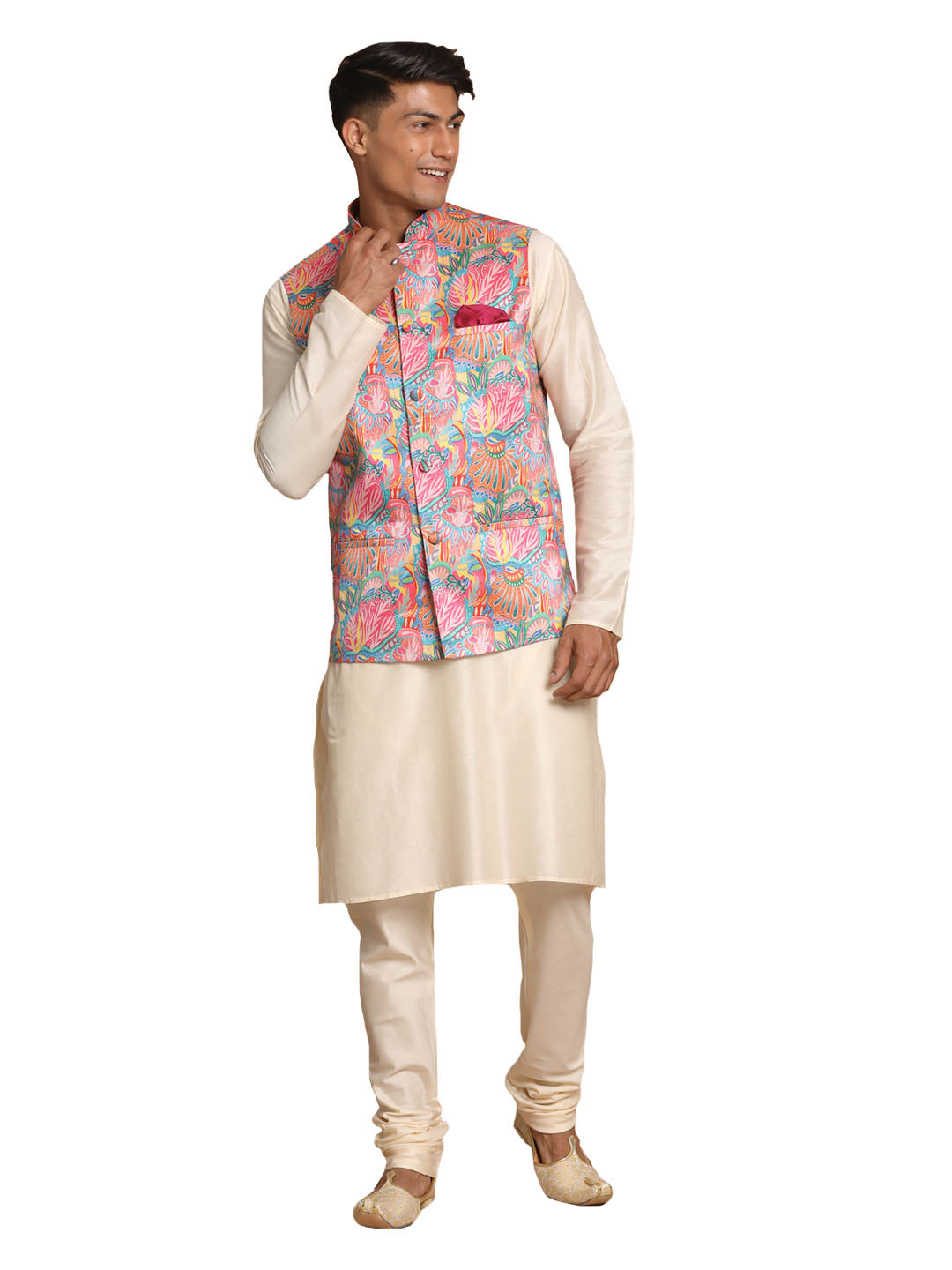 Vastramay Men's Multicolored Viscose Jacket, Kurta And Pyjama Set - Distacart