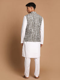 Thumbnail for Vastramay Men's Green And White Pure Cotton Jacket, Kurta And Pyjama Set - Distacart