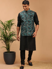 Thumbnail for Vastramay Men's Green And Black Viscose Jacket, Kurta And Pyjama Set - Distacart