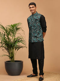 Thumbnail for Vastramay Men's Green And Black Viscose Jacket, Kurta And Pyjama Set - Distacart