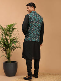 Thumbnail for Vastramay Men's Green And Black Viscose Jacket, Kurta And Pyjama Set - Distacart
