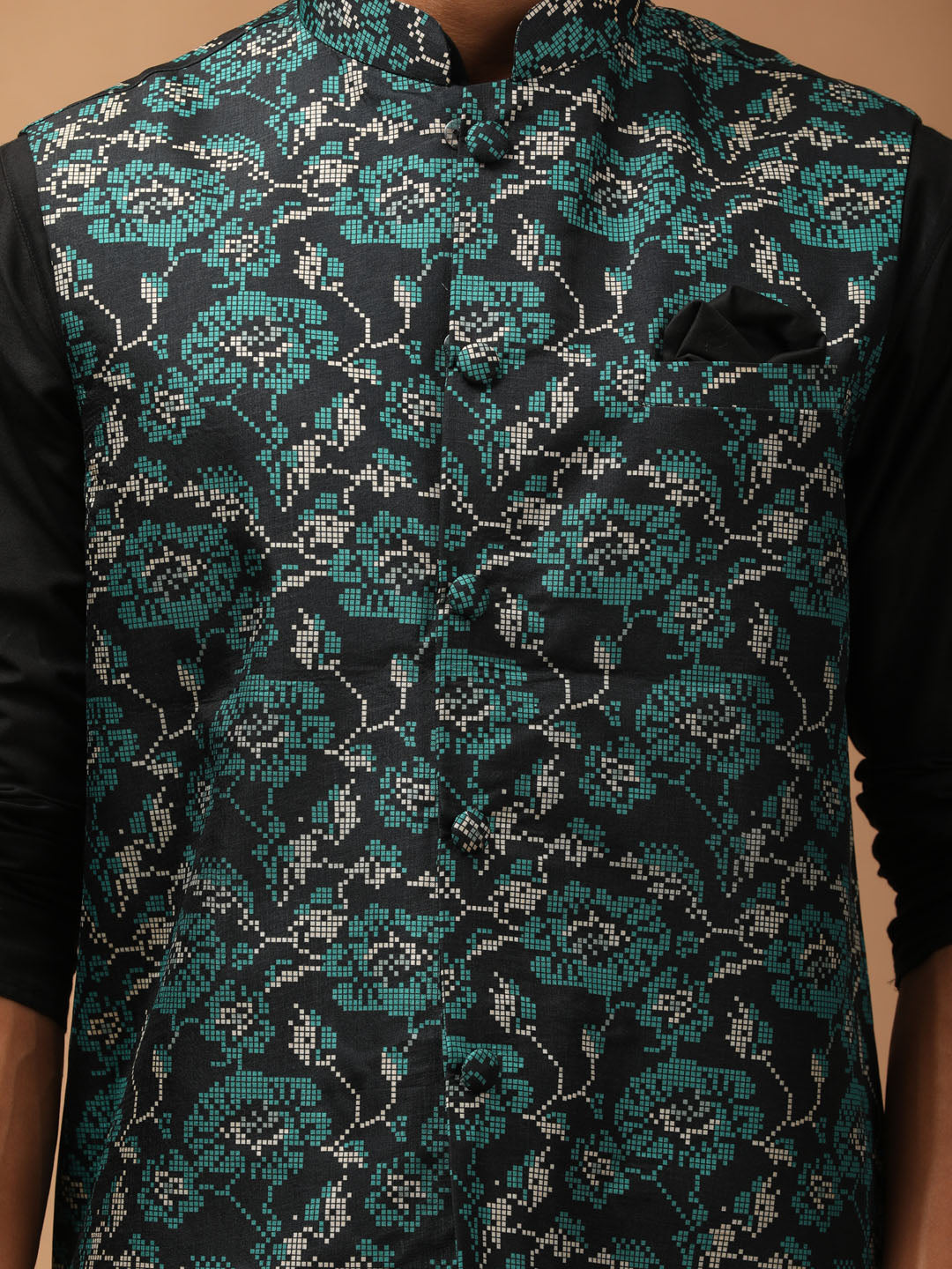 Vastramay Men's Green And Black Viscose Jacket, Kurta And Pyjama Set - Distacart