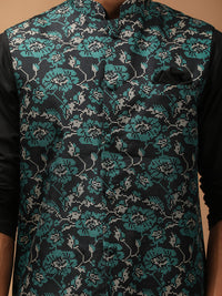 Thumbnail for Vastramay Men's Green And Black Viscose Jacket, Kurta And Pyjama Set - Distacart