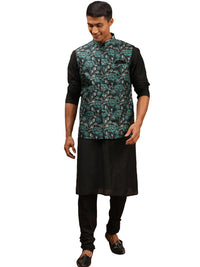 Thumbnail for Vastramay Men's Green And Black Viscose Jacket, Kurta And Pyjama Set - Distacart