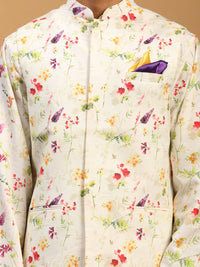 Thumbnail for Vastramay Men's Cream Cotton Blend Jacket, Kurta And Pyjama Set - Distacart