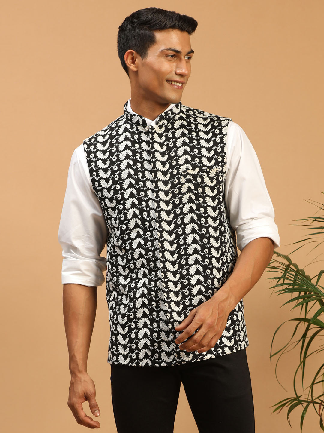 Vastramay Men's Black Cotton Nehru Jacket - Distacart