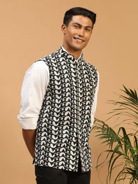 Thumbnail for Vastramay Men's Black Cotton Nehru Jacket - Distacart