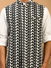 Thumbnail for Vastramay Men's Black Cotton Nehru Jacket - Distacart