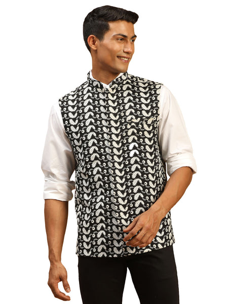 Vastramay Men's Black Cotton Nehru Jacket - Distacart