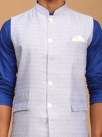 Thumbnail for Vastramay Men's Blue And White Cotton Blend Jacket, Kurta And Pyjama Set - Distacart