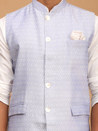 Thumbnail for Vastramay Men's Blue And White Cotton Blend Jacket, Kurta And Pyjama Set - Distacart