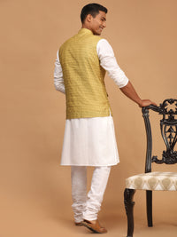 Thumbnail for Vastramay Men's Yellow And White Cotton Blend Jacket, Kurta And Pyjama Set - Distacart