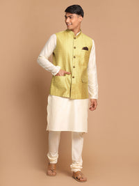 Thumbnail for Vastramay Men's Yellow And Cream Viscose Jacket, Kurta And Pyjama Set - Distacart