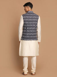 Thumbnail for Vastramay Men's Black And Cream Viscose Jacket, Kurta And Pyjama Set - Distacart