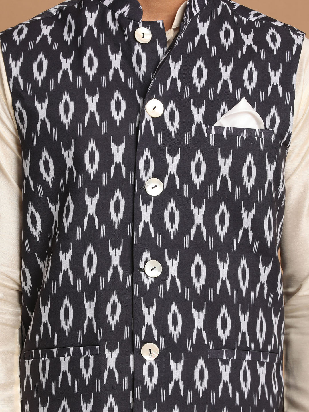 Vastramay Men's Black And Cream Viscose Jacket, Kurta And Pyjama Set - Distacart