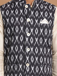 Thumbnail for Vastramay Men's Black And Cream Viscose Jacket, Kurta And Pyjama Set - Distacart