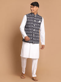 Thumbnail for Vastramay Men's Black And White Pure Cotton Jacket, Kurta And Pyjama Set - Distacart