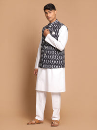Thumbnail for Vastramay Men's Black And White Pure Cotton Jacket, Kurta And Pyjama Set - Distacart