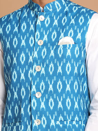 Thumbnail for Vastramay Men's Turquoise And White Pure Cotton Jacket, Kurta And Pyjama Set - Distacart