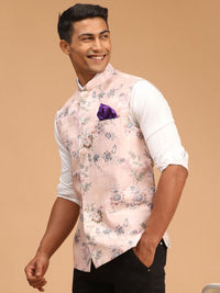 Thumbnail for Vastramay Men's Multicolor-Base-Peach - Nehru Jacket - Distacart